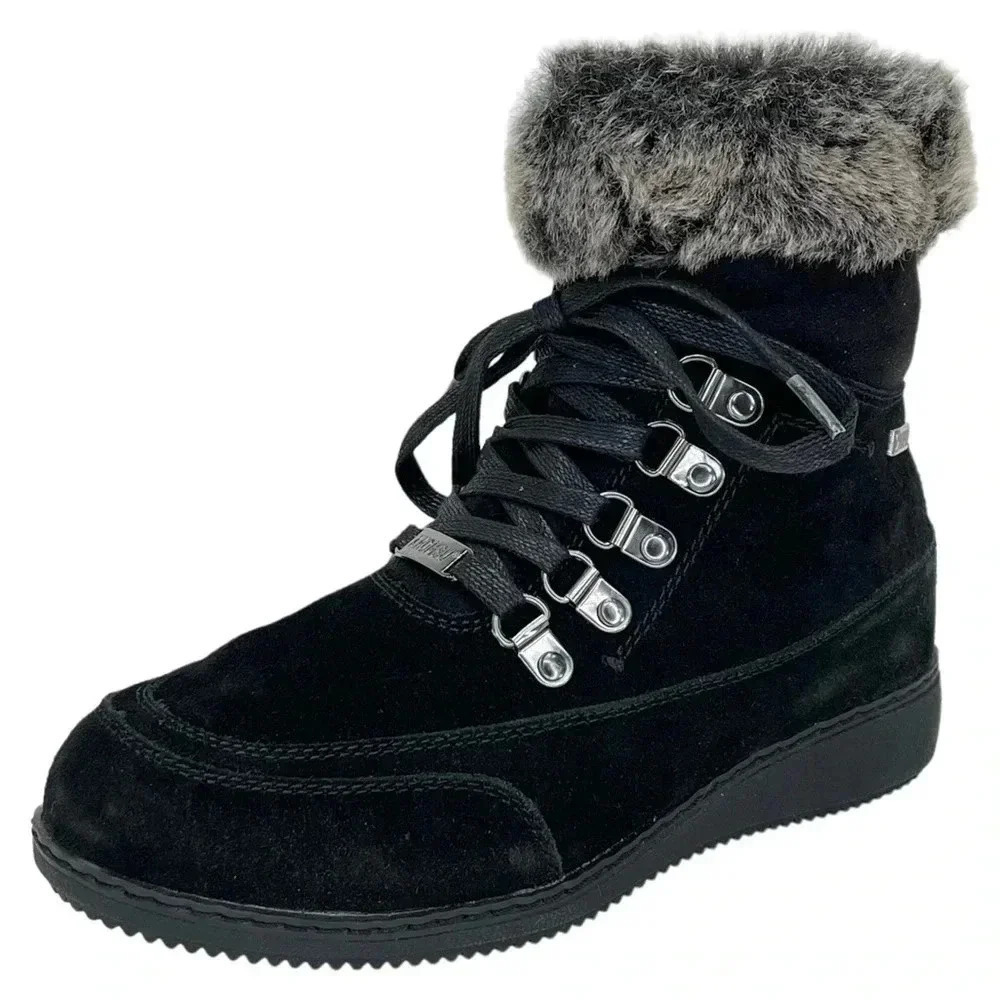 NWOB Khombu Farros Black Leather Womens Ankle Boots Size 8M